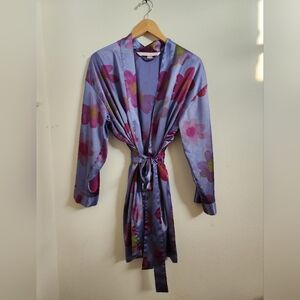 Victoria's Secret Boho Floral Satin Robe Kimono Style Purple One Size